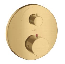 Смеситель для душа Axor Starck, термостатический, с запорным вентилем, скрытого монтажа, настенный, без излива/шланга/лейки, круглый, латунный, цвет шлифованное золото, с термостатом, встроенный/встраиваемый/термостатный