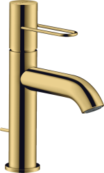Смеситель для раковины/умывальника Axor Uno 100, однорычажный, с рукояткой-петлей, фиксированный излив, длина излива 12,7 см, керамический, латунь, цвет полированное золото, со сливным гарнитуром
