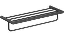 Полка Aquatek Лира с полотенцедержателем, 600х224 мм настенная, цвет матовый черный, нержавеющая сталь, прямоугольная, подвесная, для душа/ванной