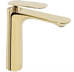 Смеситель для раковины/умывальника REA BERG однорычажный, неповоротный, длина излива 110 мм, латунь, цвет золото
