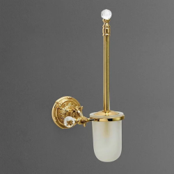 Ершик Art&Max Barocco, настенный, цвет античное золото, без крышки, латунь/керамика, дизайнерский, округлый для туалета/унитаза, щетка для унитаза