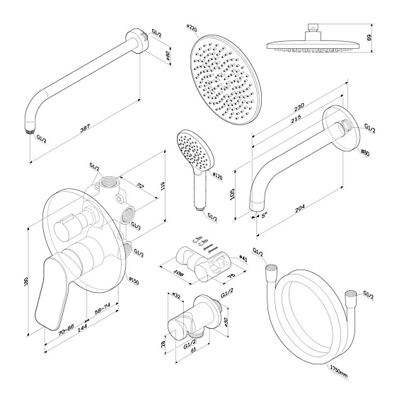 Душевая система Am.Pm X-Joy комплект: встроенный, смеситель однорычажный/тропический душ (с верхней лейкой)/излив/ручной душ/шланг, цвет хром