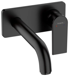 Смеситель для раковины Hansgrohe Vernis Shape, скрытого монтажа, встраиваемый/настенный, однорычажный, фиксированный излив, длина 20,7 см, керамический, латунь, цвет матовый черный, без донного клапана