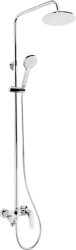 Душевая система настенная Deante CORIANDER, 1100-1450 мм, цвет хром, комплект: однорычажный смеситель/излив/тропический душ (с верхней лейкой)/лейка/стойка/шланг, латунь