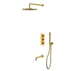 Душевая система встраиваемая Whitecross Y, цвет брашированное золото, комплект: термостатический смеситель/излив/тропический душ (с верхней лейкой)/лейка/держатель лейки/шланг, латунь, скрытого монтажа