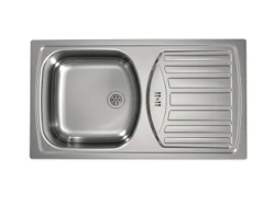 Мойка кухонная ALVEUS BASIC 150 NAT-60 NEW 78х43,5х14 см, слив 60, врезная, с крылом, нержавеющая сталь, прямоугольная, цвет нержавеющая сталь (NAT), без отверстия под смеситель, площадка под смеситель, в комплекте с сифоном 1071237