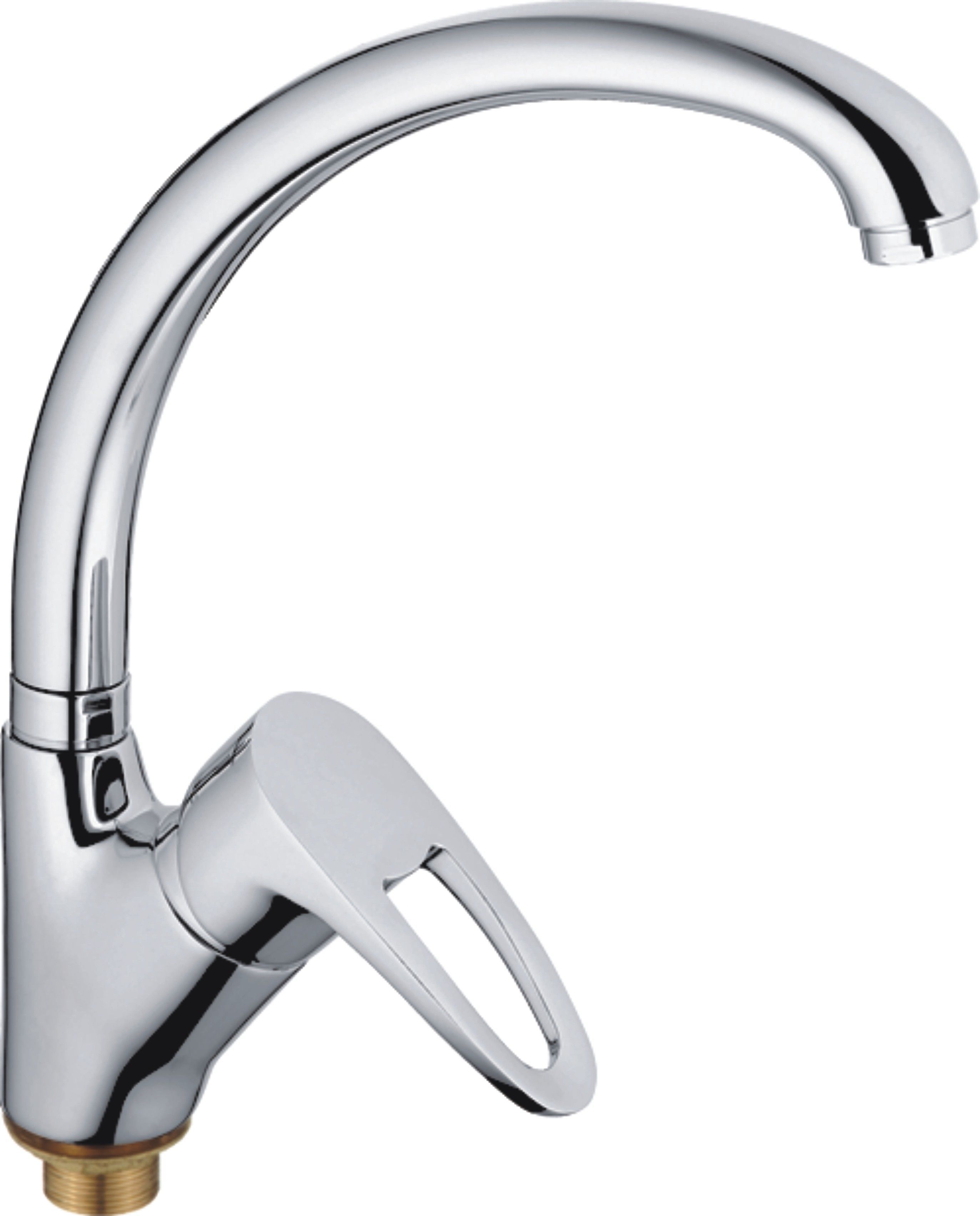 Смеситель для кухни/мойки HAIBA однозахватный, поворотный, латунный, с высоким изливом, длина 241 мм, латунь, цвет хром