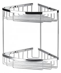 Полка угловая Art&Max, настенная, двухярусная, латунь/латунная, форма округлая, подвесная в ванную/туалет/душевую кабину, цвет хром