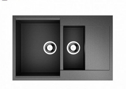 Мойка Omoikiri Daisen 78-2-BL Artgranit, 78х51 см, врезная, двойная, с левым/правым крылом, из искусственного камня, прямоугольная, цвет черный, без отверстия под смеситель, слив-перелив