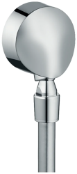 Шланговое подсоединение Hansgrohe FixFit E размер 6х6 см, цвет хром, круглое, латунное/пластиковое, с клапаном обратного тока, с шарнирным соединением, подключение для душевого шланга