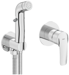 Смеситель IDDIS Ray с гигиеническим душем, встраиваемый, однорычажный, керамический, без излива, с гибким шлангом/лейкой, латунь, цвет хром