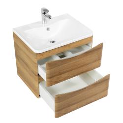 Тумба под раковину BelBagno Acqua 60, 60х45,5х52,4 см, подвесная, 2 выкатных ящика, МДФ, цвет: деревенский дуб, шкафчик навесной, механизм доводчика, прямоугольная