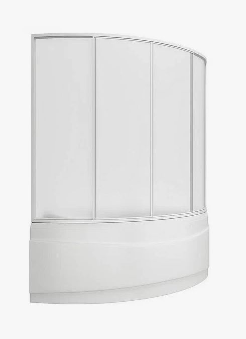 Шторка для ванны BAS Вектра (4 ств. пластик) 150х145 см, пластик грэйп, профиль белый, четырехстворчатая, раздвижная , ассиметричная/ панель