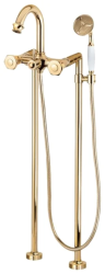 Смеситель для ванны/душа Cezares Aphrodite, напольный, двухвентильный, поворотный, длина 255 мм, керамический, латунь, цвет золото 24 карат