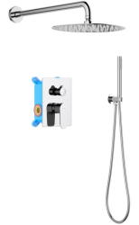 Душевая система Aquatek Оберон 3 в 1 встраиваемая, цвет хром, комплект: смеситель/тропический душ (с верхней лейкой)/лейка/шланг, латунь, скрытого монтажа