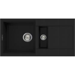 Мойка кухонная Omoikiri Sakaime 86-2-BL, две чаши, 43,5х86 см, врезная, из искусственного гранита (Tetogranit), прямоугольная, цвет черный, без отверстия под смеситель, с крылом, оборачиваемая, слив-перелив, врезная в столещницу, для кухни