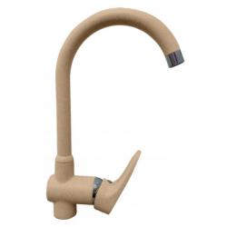 Смеситель для кухни/мойки GranFest, однорычажный, керамический картридж, высокий, с поворотным изливом, длина 186 мм, латунь, цвет песочный