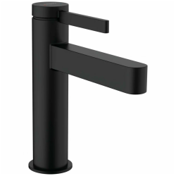 Смеситель для раковины Hansgrohe Finoris 110, однорычажный, фиксированный излив, длина излива 13,9 см, керамический, латунь, цвет матовый черный, со сливным клапаном Push-Open