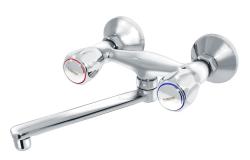 Смеситель для кухни/мойки Варион Парма В.П двухвентильный, кран-буксы (керамика), с поворотным/плоским изливом 180 мм, латунь, цвет хром, настенный (Varion) 1105182