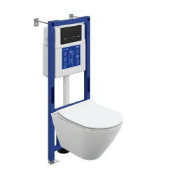 Комплект унитаза с инсталляцией Cersanit CITY SMART DPL EO slim инсталляция AQUA 40 SMART M кнопка ESTETICA пластик черный матовый с рамкой хром LP