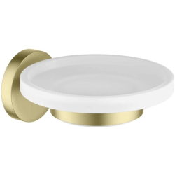 Мыльница Aquatek Европа с держателем, настенная, латунь/стекло/нержавеющая сталь, круглая, для душа/мыла, в ванную комнату, под кусковое мыло, цвет шлифованное золото