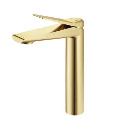 Смеситель для раковины/умывальника Esko Shanghai Gold однорычажный, неповоротный, фиксированный, высокий, настольный, излив длина 136 мм высота 261 мм латунь, цвет золото