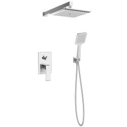 Душевая система Esko Squared Chrome 6 в 1 встраиваемая, скрытого монтажа, цвет хром, комплект: однорычажный смеситель/тропический душ (с верхней лейкой)/лейка/держатель лейки/шланг, скрытый монтаж