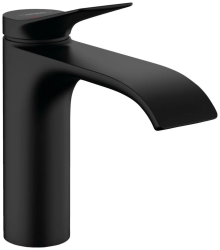 Смеситель для раковины Hansgrohe Vivenis 110, CoolStart, однорычажный, фиксированный, излив короткий, длина 14,6 см, керамический, латунь, цвет матовый черный, с донным клапаном