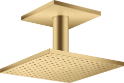Верхний душ AXOR ShowerSolutions 250/250 2jet, с потолочным подсоединением, потолочный монтаж, квадратный, с 2 режимами, размер 25х25 см, металлический, цвет: шлифованное золото, для душа/ванной