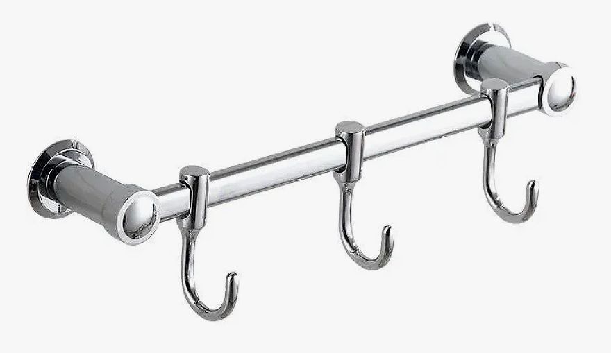 Крючок тройной HAIBA настенный, латунный, форма округлая, планка, для полотенец/халатов в ванную/туалет/душевую кабину, цвет хром