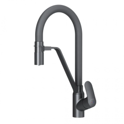 Смеситель для кухни/мойки Am.Pm Like однорычажный, поворотный, с каналом для питьевой воды, с гибким изливом, керамический, с высоким изливом, длина 195 мм, латунь, цвет черный