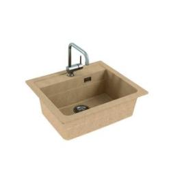 Мойка кухонная ALVEUS GRANITAL GENESIS FOXTROT 30 G55 BEIGE 32x35x14 см, врезная/встраиваемая сверху, с крылом, искусственный гранит, прямоугольная, цвет бежевый, с отверстием под смеситель