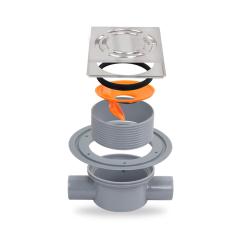 Трап Metaleks с решеткой AQUA 15х15 см, D 50, цвет хром, для душа в полу, с сухим затвором, горизонтальный проходной выпуск, нержавеющая сталь, квадратный
