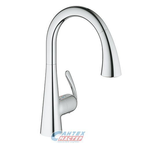 Смеситель для кухни/мойки Grohe Zedra однорычажный, керамический, с выдвижным изливом, длина 211 мм, латунь, цвет хром, кухонный, хромированный, вертикальный, однорукий, одноручный, однозахватный, одноручковые, кран, комплект, сантехника