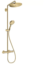 Душевая система Hansgrohe Croma Select S Showerpipe 280 1jet Raindance Select S 120 3jet, высота 158,4 см, цвет полированное золото, комплект: верхний душ/ручной душ/термостат для душа/штанга для душа/держатель для душа, наружного монтажа, настенная