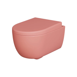 Унитаз подвесной Ambassador Abner, розовый матовый, горизонтальный (в стену) выпуск, с быстросъемным сиденьем микролифт (толстое), дюропласт, безободковый, антивсплеск, под скрытый бачок