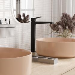 Смеситель для раковины/умывальника WasserKRAFT Bever, однорычажный, неповоротный, керамический, высокий, длина излива 171 мм, латунь, цвет черный матовый