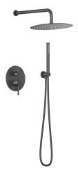 Душевая система Knotlor Eclipse 3 в 1 встраиваемая, цвет вороненая сталь, комплект: смеситель/тропический душ (с верхней лейкой)/лейка/шланг, нержавеющая сталь, скрытого монтажа