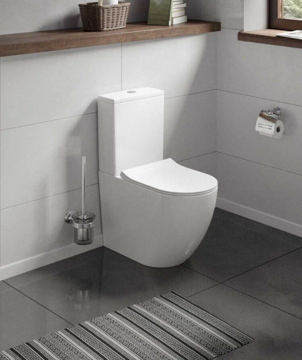 Унитаз-компакт Koller Pool ROUND 67х38х85 см, напольный, цвет белый, фарфор, овальный, горизонтальный (прямой) выпуск, бачок двухрежимный слив, антивсплеск