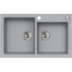 Мойка кухонная ALVEUS ROCK 90 GRANITAL CONCRETE-G81 78x48x18 см, врезная/встраиваемая сверху, две чаши, искусственный гранит, прямоугольная, цвет бетон, с отверстием под смеситель и для кнопки клапан-автомат