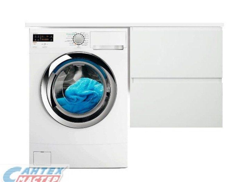 Тумба ESTET LUX Эстет Dallas Luxe 120х48.2 см, с раковиной столешницей над стиральной машиной, с правым крылом, подвесная, 2 ящика, прямоугольная, литьевой мрамор, цвет белый, без отверстиея под смеситель