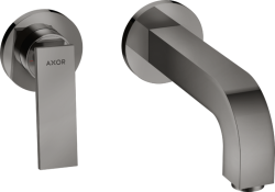Смеситель для раковины Axor Citterio, однорычажный с рычаговой рукояткой, настенный/встраиваемый, скрытого монтажа, фиксированный излив, длина излива 22 см, керамический, латунь, цвет полированный черный хром, с отдельными розетками