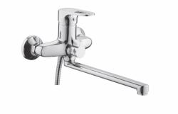 Смеситель для ванны/душа Ekko, однорычажный, настенный, поворотный, силумин, длина излива 300 мм, керамический, цвет хром