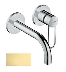 Смеситель для раковины Axor Uno, однорычажный, с рукояткой-петлей, настенный/встраиваемый, скрытого монтажа, фиксированный излив, длина излива 16,5 см, керамический, латунь, цвет шлифованная медь, отдельные розетки, незапираемый сливной набор