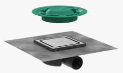 Трап Hansgrohe RainDrain Spot 150х150, для душа, точечный, с решеткой, на пол, 22,6х22,6 см, с гидрозатвором, горизонтальный выпуск, нержавеющая сталь/пластик, квадратный