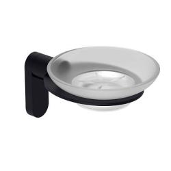 Мыльница Raglo R300.02.06 с держателем, настенная, стекло/нержавеющая сталь, круглая, для мыла, в ванную комнату, цвет черный