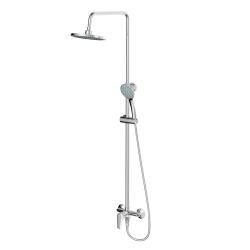 Душевая система Olives Evora, высота 1200-1700 мм, цвет хром, комплект: однорычажный смеситель/тропический душ (с верхней лейкой)/стойка/лейка/шланг, наружного монтажа