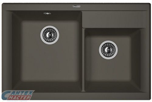 Мойка Florentina Касси 780 , 78х51х217 см, врезная, двойная, из искусственного камня, прямоугольная, цвет антрацит, без отверстия под смеситель, слив-перелив, для кухни