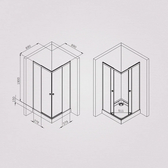 Душевое ограждение Am.Pm X-Joy 90x90 см без поддона, прозрачное закаленное стекло 6 мм, профиль черный матовый, закаленное стекло/алюминий, квадратное
