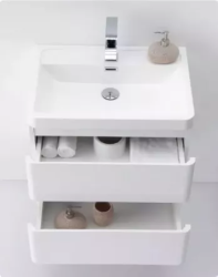 Тумба под раковину BelBagno Energia-N 80, 80х48х50 см, подвесная, 2 выкатных ящика, МДФ, цвет: белый глянцевый, шкафчик навесной, механизм доводчика, прямоугольная